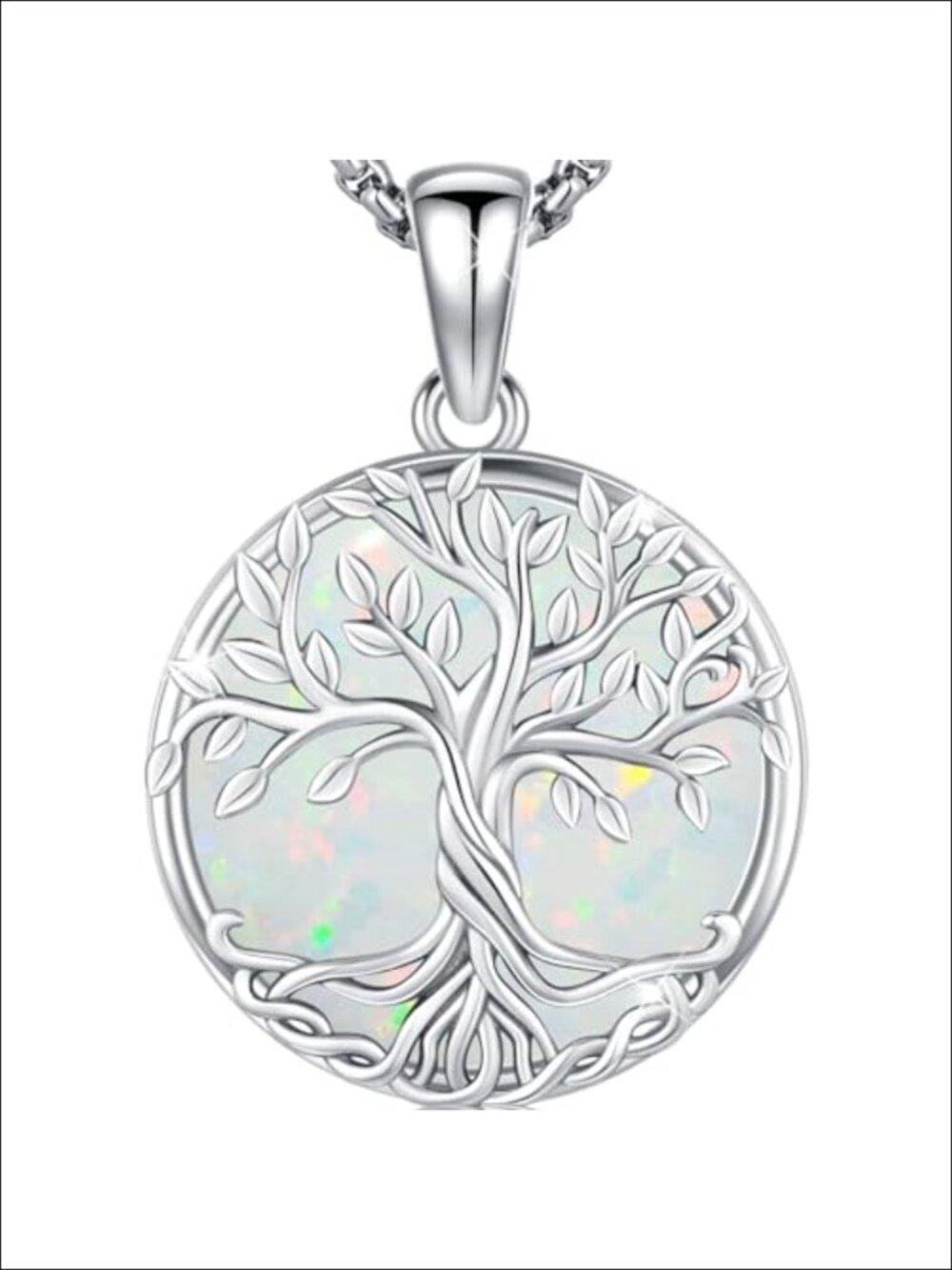 925 Sterling Silver Tree of Life Pendant Necklace with White Opal - Celtic